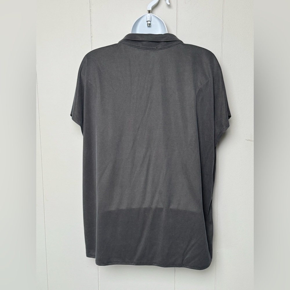 Green Envelope Gray Dolman Sleeve V Neck Collared Polo Blouse Size XL - Picture 2 of 7